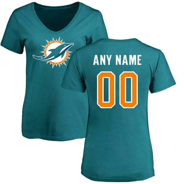 Women Miami Dolphins NFL Pro Line Aqua Custom Name and Number Logo Slim Fit T-Shirt->->Sports Accessory